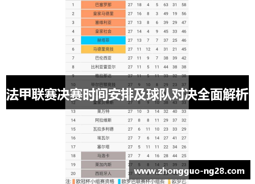 法甲联赛决赛时间安排及球队对决全面解析